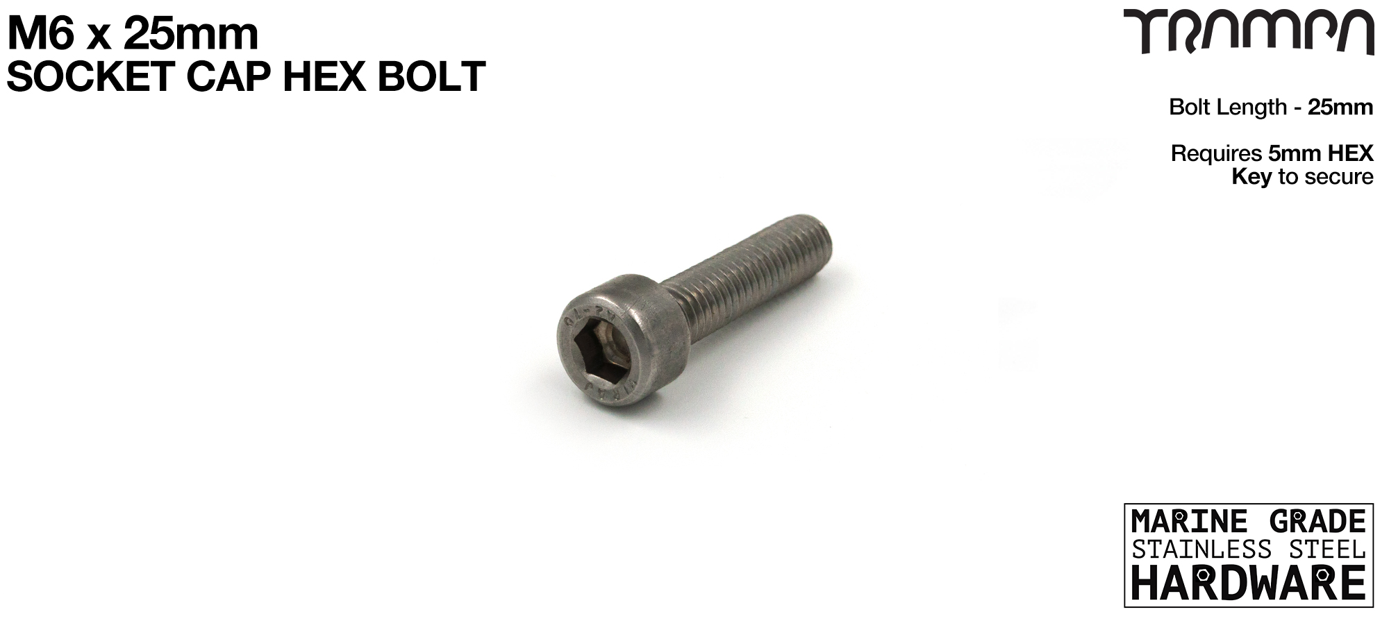 Allen Bolts M6 x 25mm Marine Grade A4 Stainless Socket Caps 50 Pk