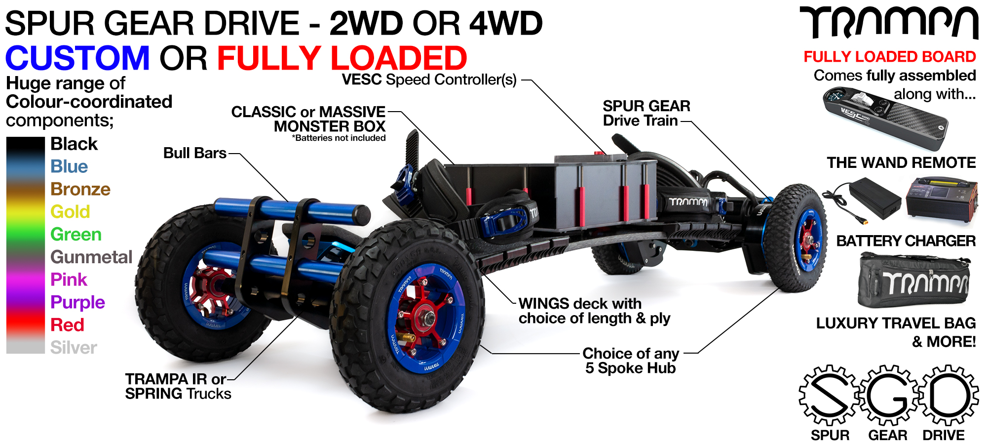 2WD SPUR GEAR DRIVE Electric Mountainboard - CUSTOM 