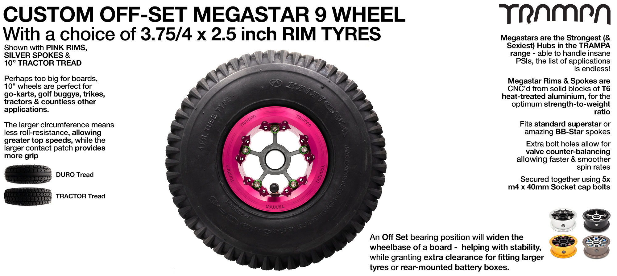 OFF-SET MEGASTAR 9 WHEEL - Fits from 6 - 10 Inch Tyres - 3.75/4 x 2.5 Inch 