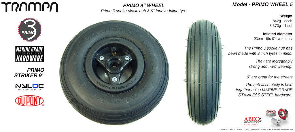 9 inch Wheel - 3 Spoke PRIMO Hub & 9 Inch Innova INLNE Tyre