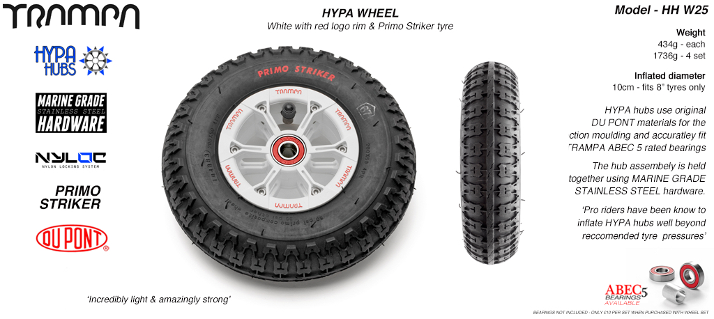 8 Inch Wheel - White & Red logo Hypa Hub with Black striker 8 Inch Tyre 