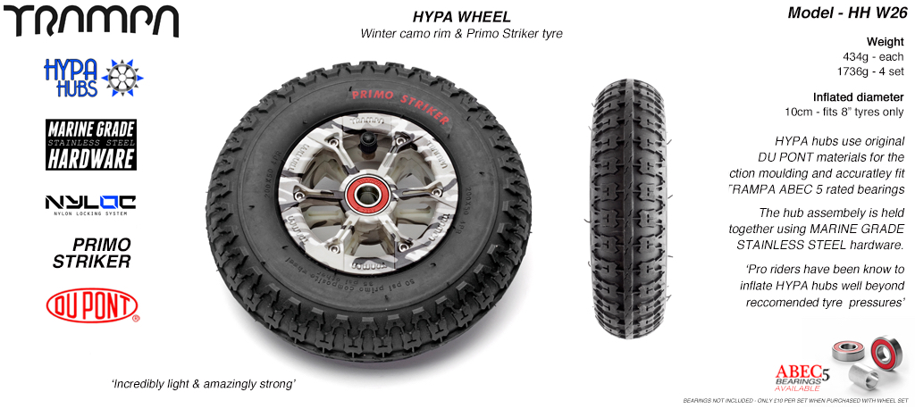 8 Inch Wheel - Winter Cammo Hypa hub with Black Striker 8 Inch Tyre