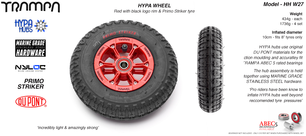 8 Inch Wheel - Red & Black Logo Hypa Hub with Black Striker 8 Inch Tyre 