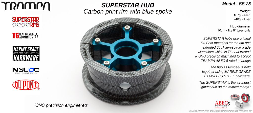 Superstar Hub - Carbon print Rim with Blue anodised spokes