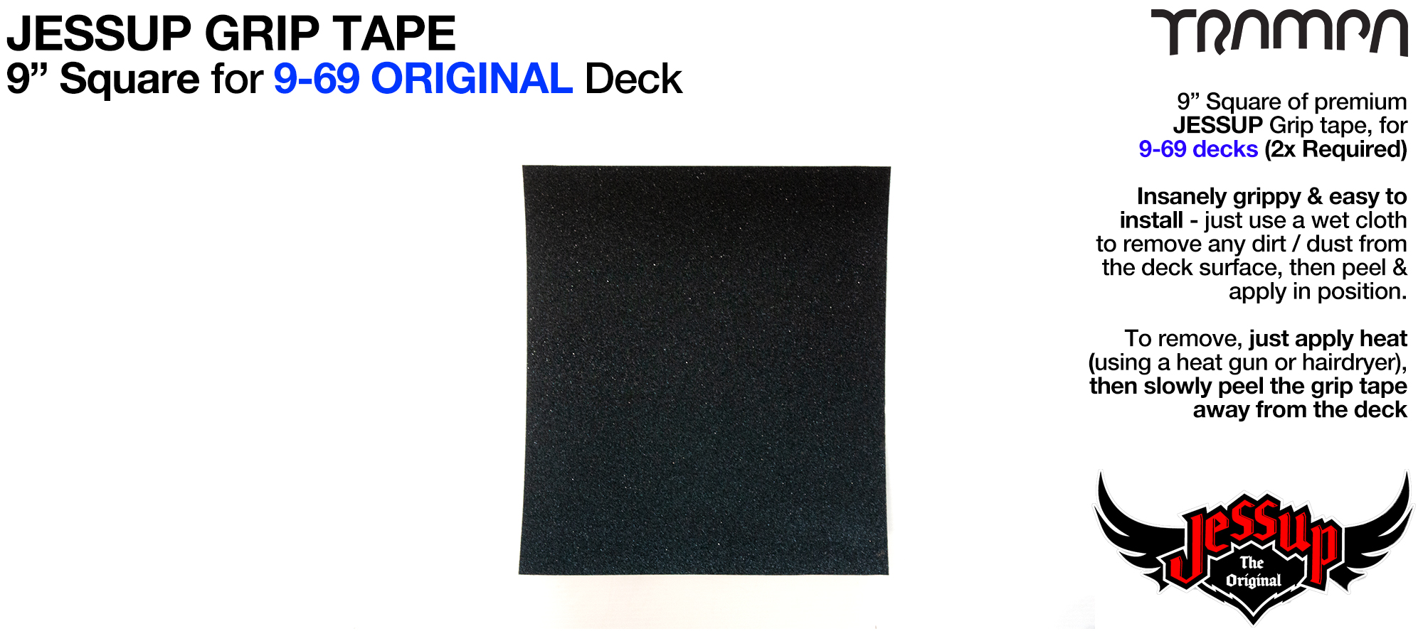 1x 9 Inch squares of Top Quality Jessup Grip tape