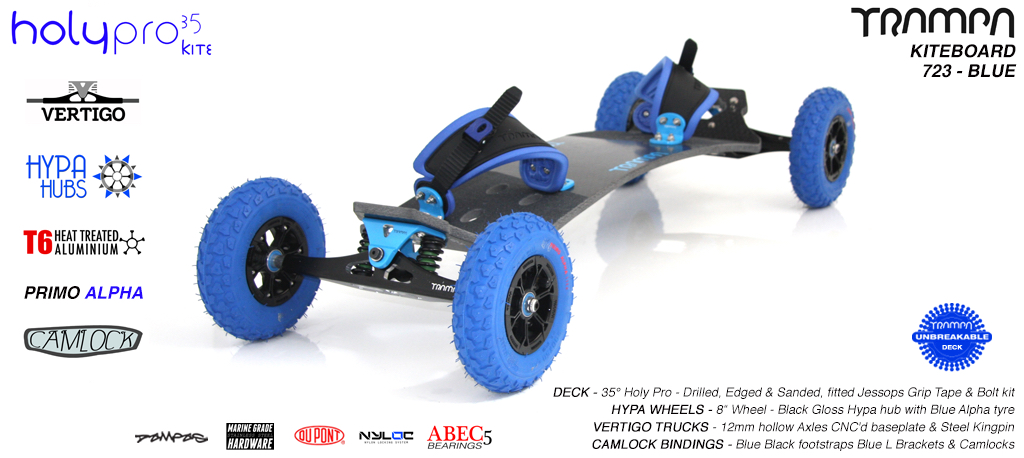 35° HOLY PRO TRAMPA Deck on VERTIGO Trucks with HYPA Wheels & CAMLOCK Bindings - 723 BLUE KITEBOARD