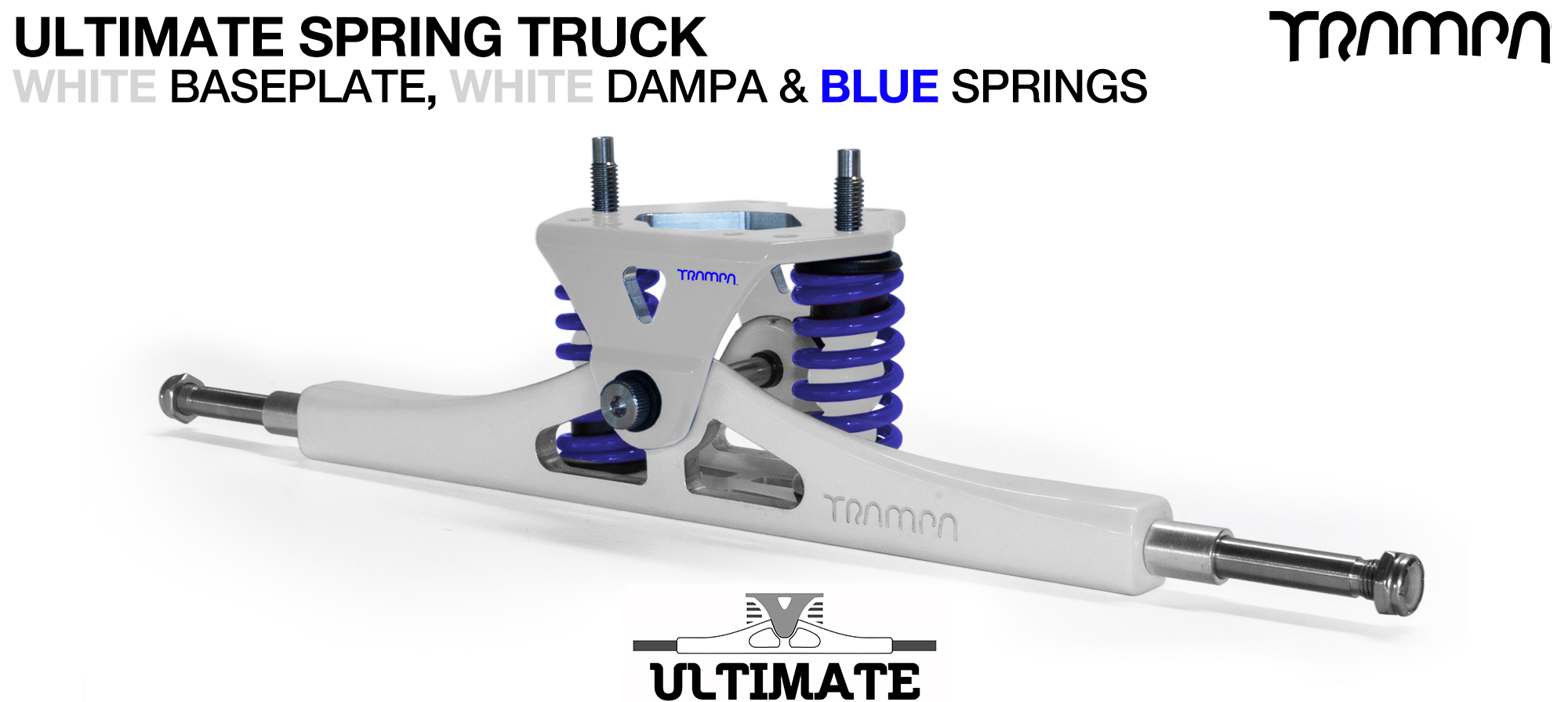 ULTIMATE ATB TRUCK - WHITE ATB Hanger with TITANIUM Axles & Kingpin & WHITE with BLUE logo Baseplate  