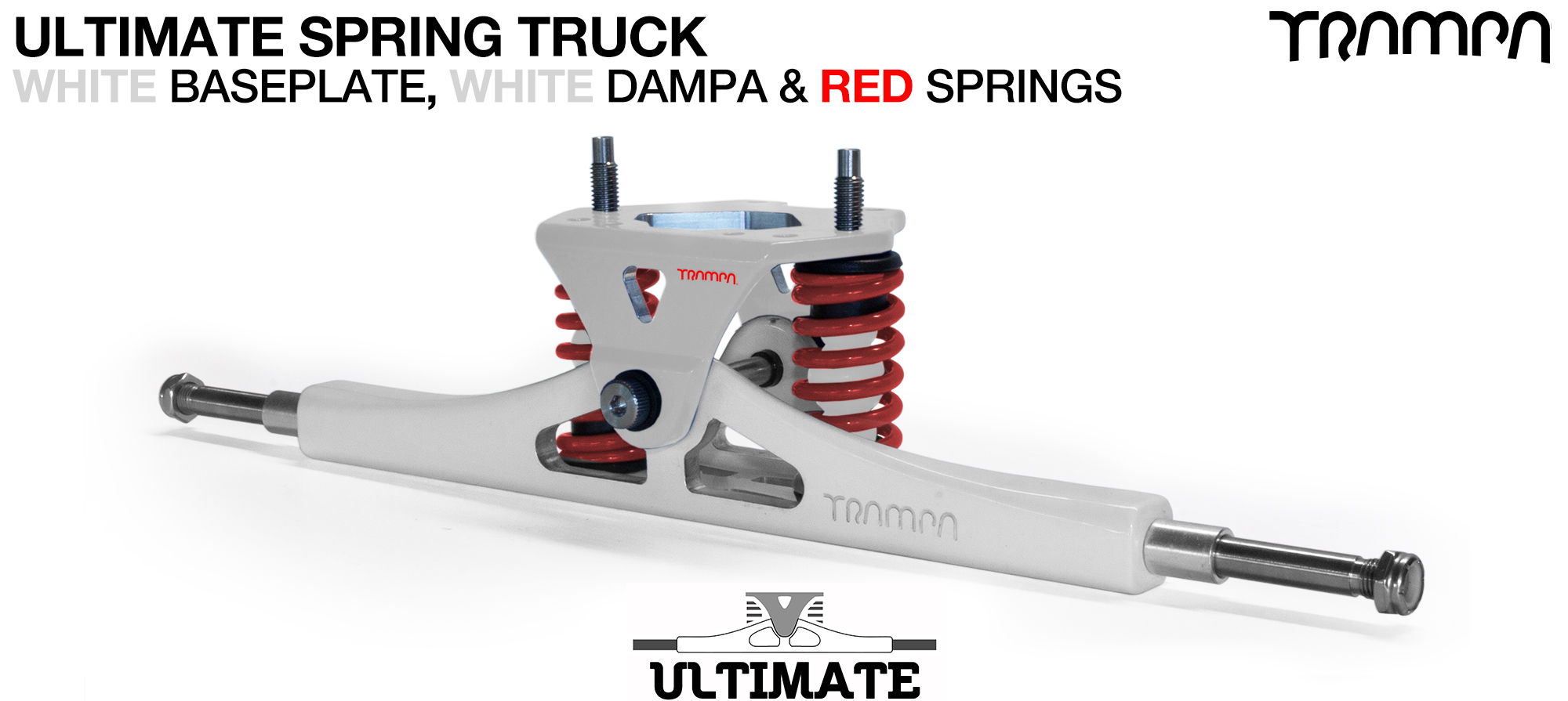 ULTIMATE ATB TRUCK - WHITE ATB Hanger with TITANIUM Axles & Kingpin & WHITE with RED logo Baseplate  