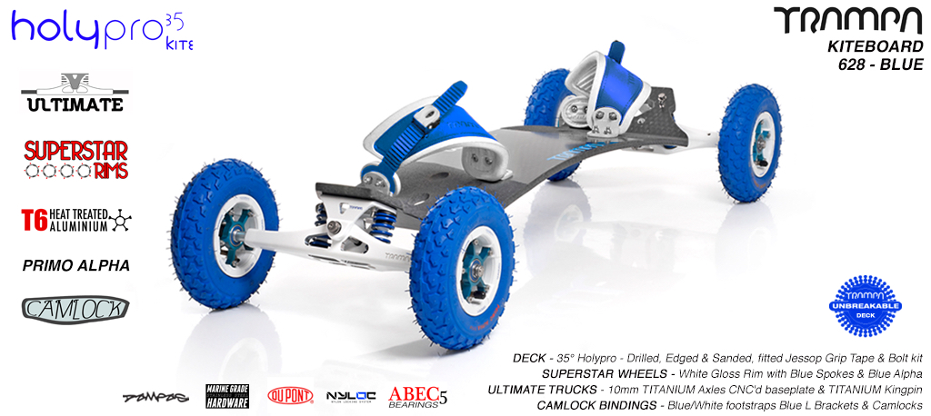 35° HOLY PRO TRAMPA Deck on ULTIMATE Trucks SUPERSTAR wheels & CAMLOCK bindings - 628T BLUE KITEBOARD