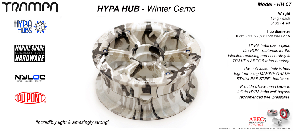 WINTER Camo HYPA HUB & fixings 3.75 x 2 inch - Including Marine Grade Stainless Steel Nuts & Bolts fits upto 8 Inch Wheels 
