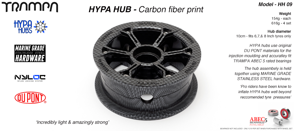 CARBON FIBRE print HYPA HUB & fixings 3.75 x 2 inch - Including Marine Grade Stainless Steel Nuts & Bolts fits upto 8 Inch Wheels 