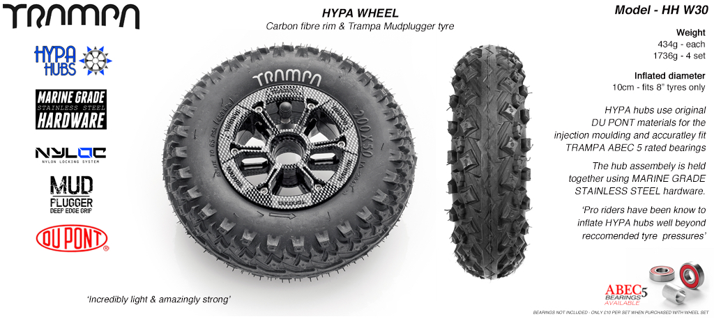 8 Inch Wheel - Carbon Print Hypa Hub with Mud-Plugger 8 Inch Tyre