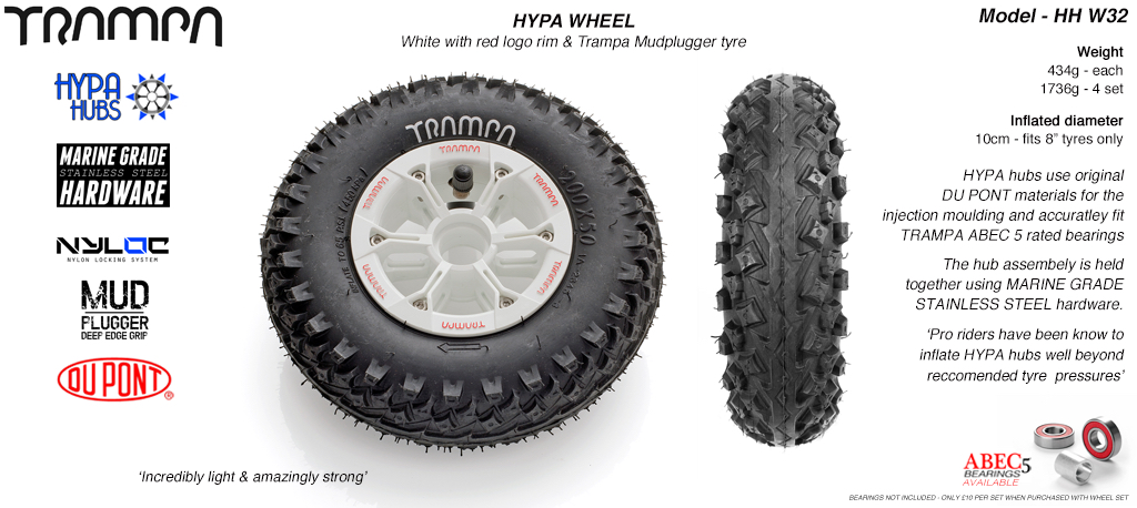 8 Inch Wheel - White & Red logo Hypa Hub with Mud-Plugger 8 Inch Tyre