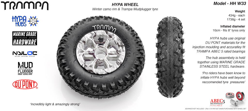 8 Inch Wheel - Winter Camo Hypa Hub with Mud-Plugger 8 Inch Tyre 