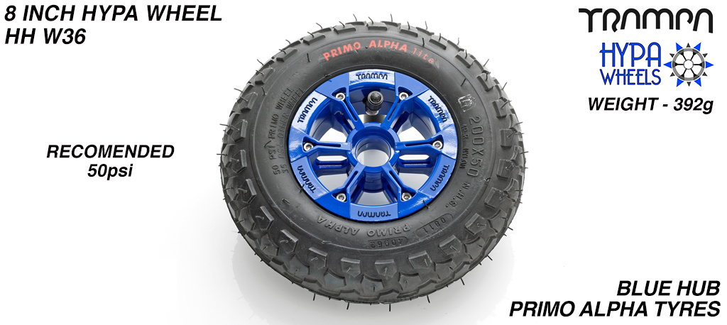 8 Inch Wheel - Blue & Black logo Hypa Hub with Black Alpha 8 Inch Tyre