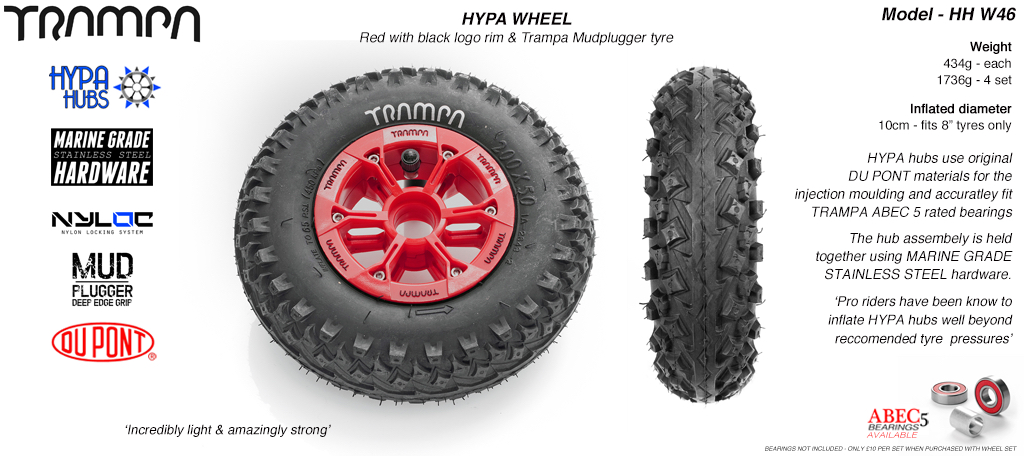 8 Inch Wheel - Red & Black Logo Hypa Hub with Mud-plugger 8 Inch Tyre