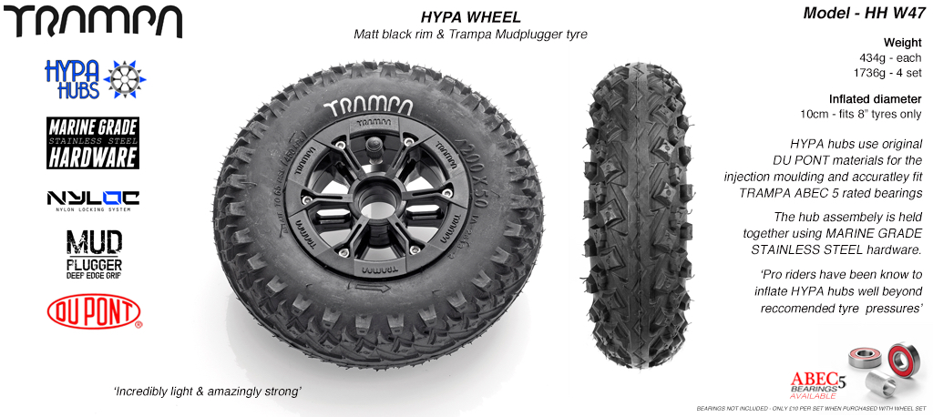 8 Inch Wheel - Matt Black Hypa Hub with Mudplugger 8 Inch Tyre