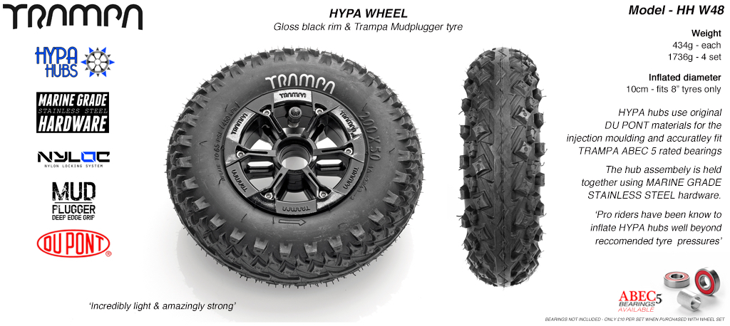 8 Inch Wheel - Gloss Black Hypa Hub with Mudplugger 8 Inch Tyre