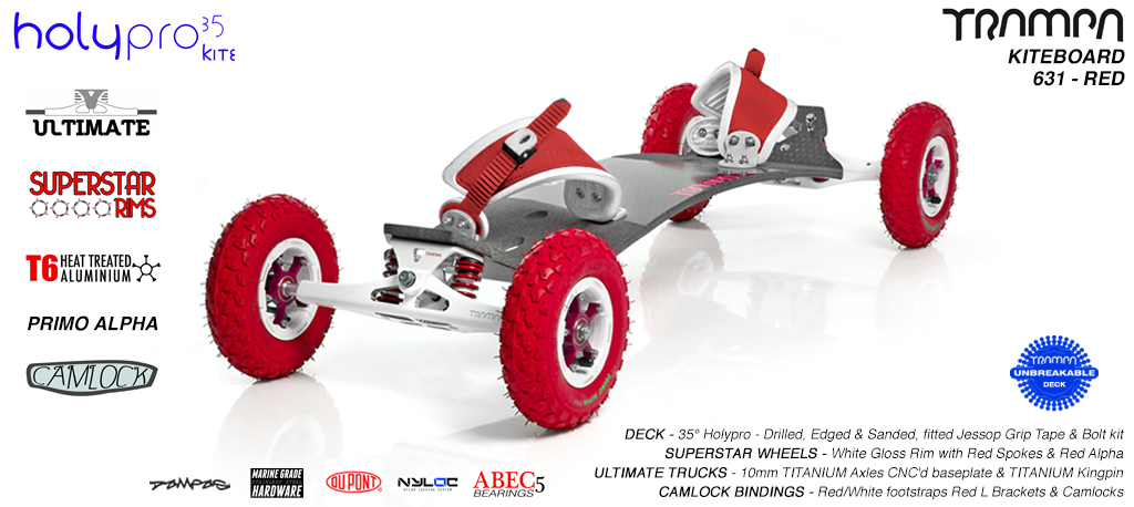 35° HOLY PRO TRAMPA Deck on ULTIMATE Trucks SUPERSTAR wheels & CAMLOCK bindings - 628T RED KITEBOARD