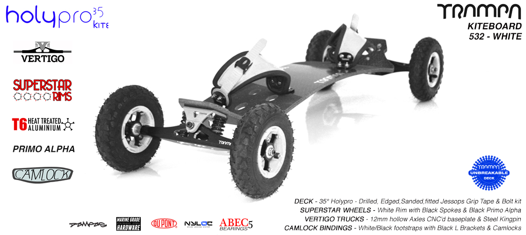 35° HOLY PRO TRAMPA Deck on VERTIGO Trucks with SUPERSTAR Wheels & CAMLOCK Bindings - 532 BLACK KITEBOARD