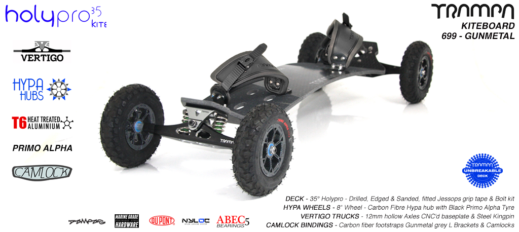 35° HOLY PRO TRAMPA Deck on VERTIGO Trucks with HYPA Wheels & CAMLOCK Bindings - 699 GUNMETAL KITEBOARD