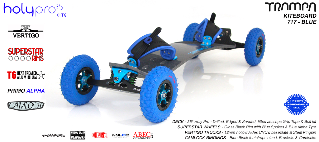 35° HOLY PRO TRAMPA Deck on VERTIGO Trucks with SUPERSTAR Wheels & CAMLOCK Bindings - 717 BLUE KITEBOARD