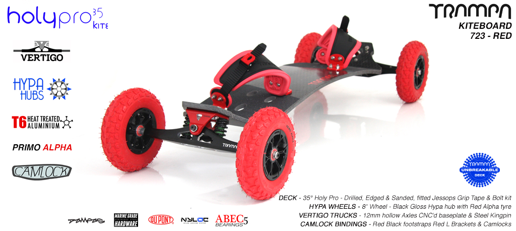 35° HOLY PRO TRAMPA Deck on VERTIGO Trucks with HYPA Wheels & CAMLOCK Bindings - 723 RED KITEBOARD