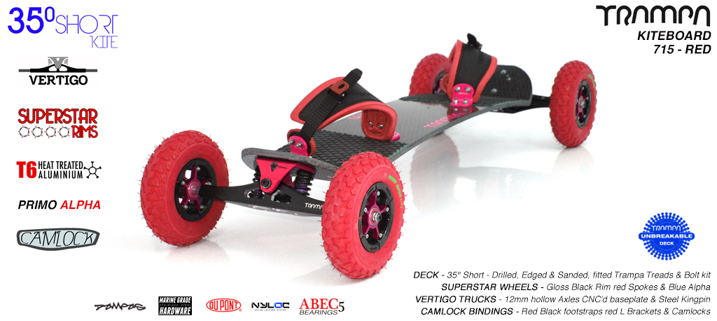 35° Short TRAMPA Deck on VERTIGO Trucks with SUPERSTAR Wheels & CAMLOCK Bindings - 715 RED KITEBOARD