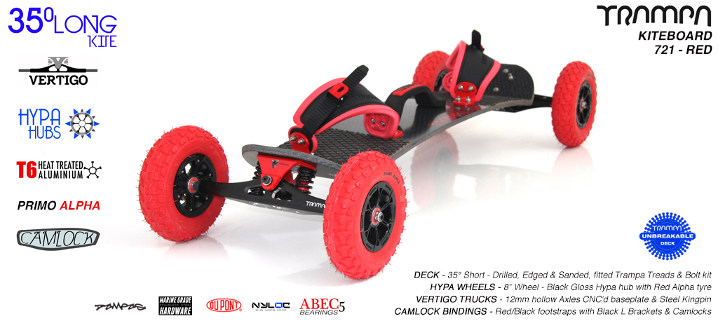 35° Short TRAMPA Deck on VERTIGO Trucks with HYPA Wheels & CAMLOCK Bindings - 721 RED KITEBOARD