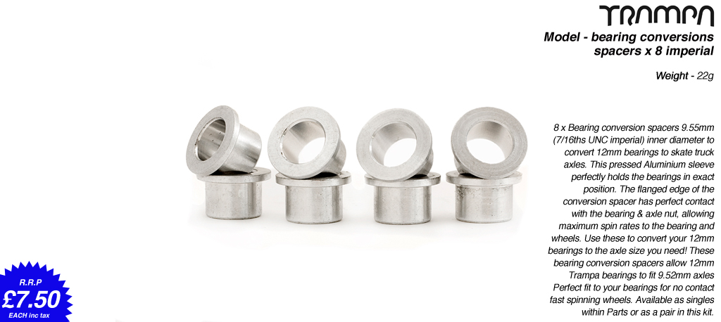 Bearing conversion spacers - Fits 12x28mm Bearings to 9.525mm Axles