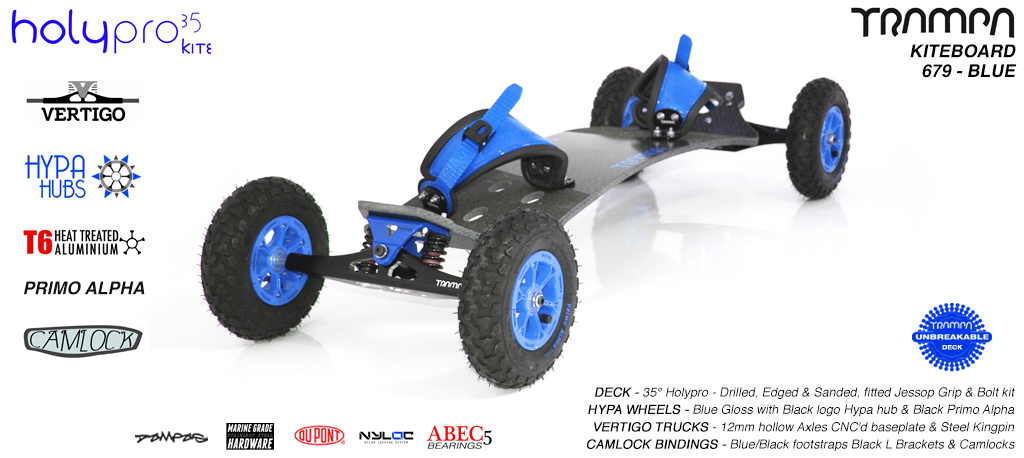 35° HolyPro TRAMPA Deck on VERTIGO Trucks with HYPA Wheels & CAMLOCK Bindings - 679 BLUE KITEBOARD