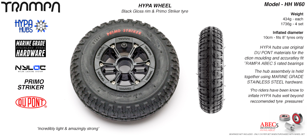 8 Inch Wheel - Black Gloss Hypa Hub with Black Striker 8 Inch Tyre