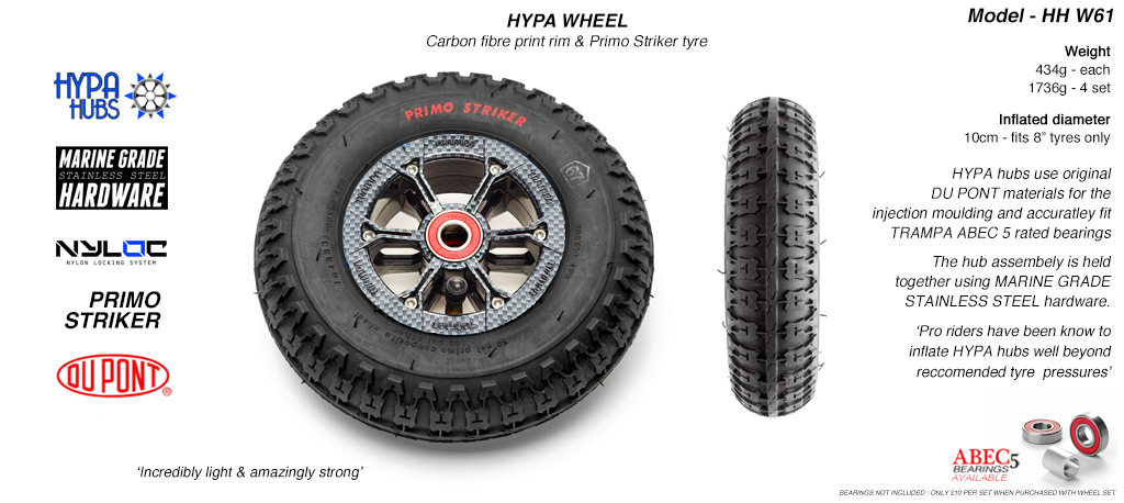 8 Inch Wheel - Carbon Print Hypa Hub with Black Striker 8 Inch Tyre