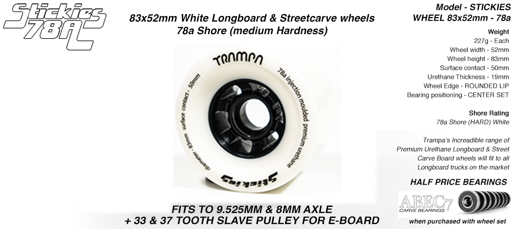 STICKIES Longboard & Street Carver Wheel Super High Rebound 83 x 52mm 78a REGULAR WHITE