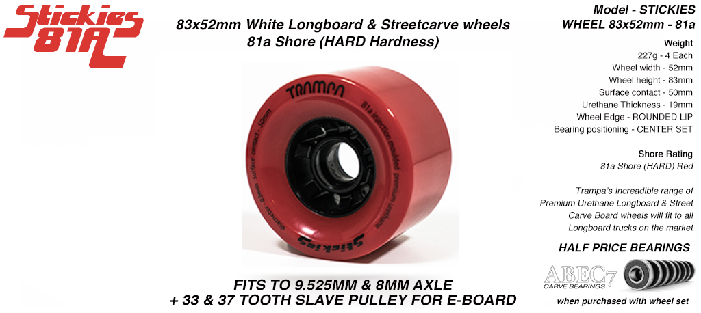STICKIES Longboard & Street Carver Wheel Super High Rebound 83 x 52mm 81a HARD RED