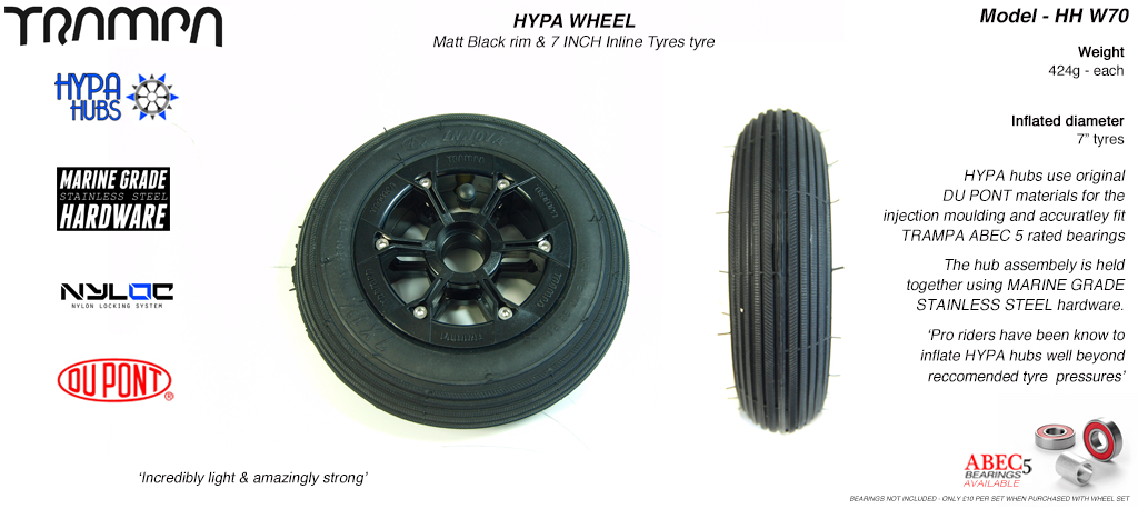 7 Inch Wheel - Matt Black Hypa Hub with Black Inline 7 Inch Tyre
