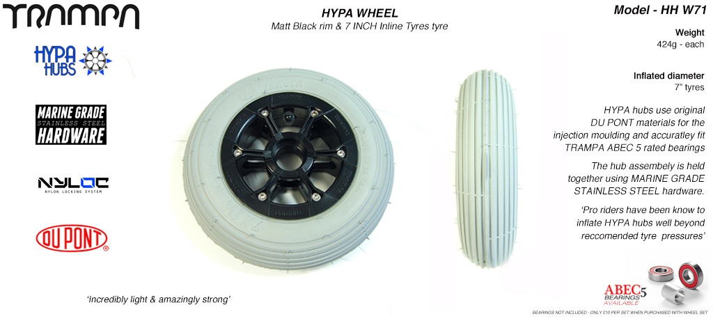 7 Inch Wheel - Matt Black Hypa Hub with Grey Inline 7 Inch Tyre