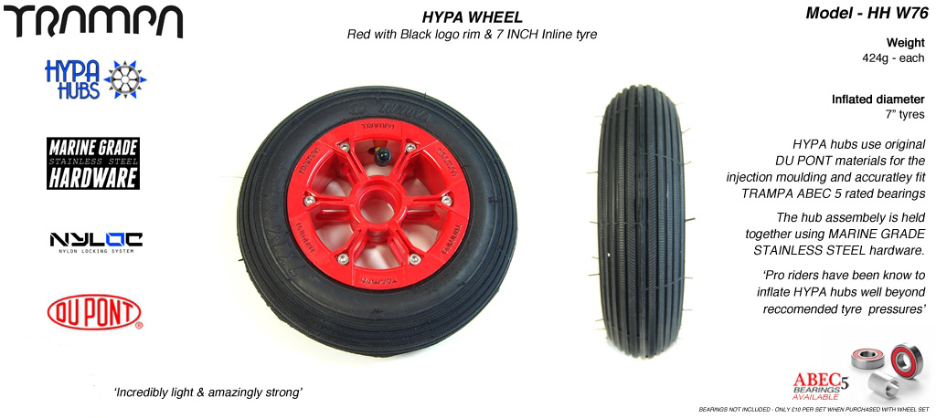 7 Inch Wheel - Red with Black Logo Hypa Hub with Black Inline 7 Inch Tyre