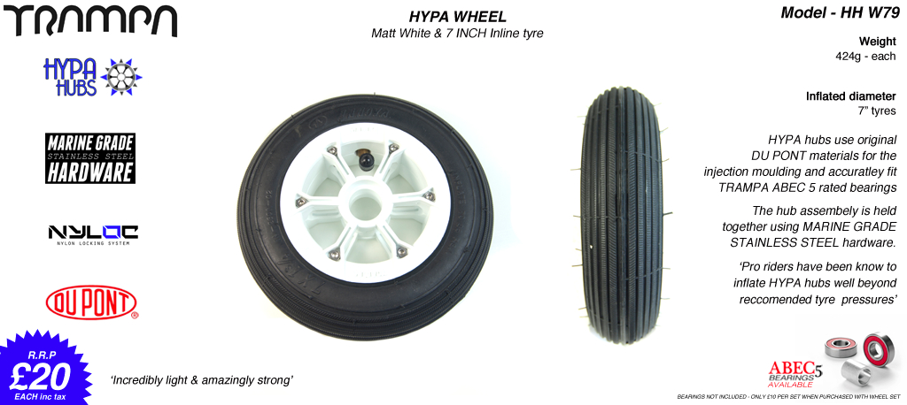7 Inch Wheel - Matt White Hypa Hub with Black Inline 7 Inch Tyre