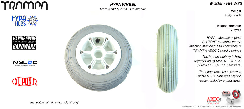 7 Inch Wheel - Matt White Hypa Hub with Grey Inline 7 Inch Tyre