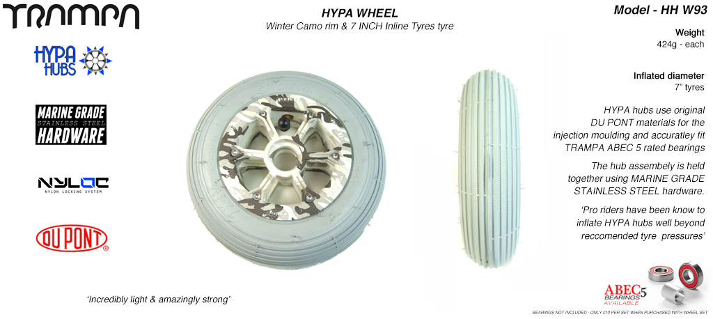7 Inch Wheel - Winter Camo Hypa Hub with Grey Inline 7 Inch Tyre