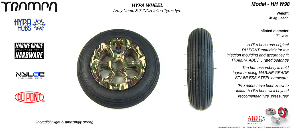 7 Inch Wheel - Army Camo Hypa Hub with Black Inline 7 Inch Tyre