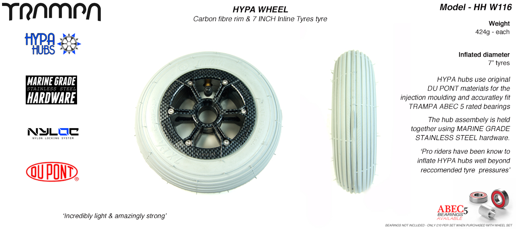 7 Inch Wheel - Carbon Fibre Print Hypa hub & Grey Inline 7 inch Tyre
