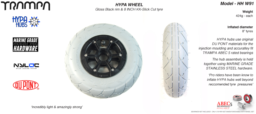 8 Inch Wheel - Gloss Black Hypa Hub with Grey INNOVA KK Slickcut 8 Inch Tyre