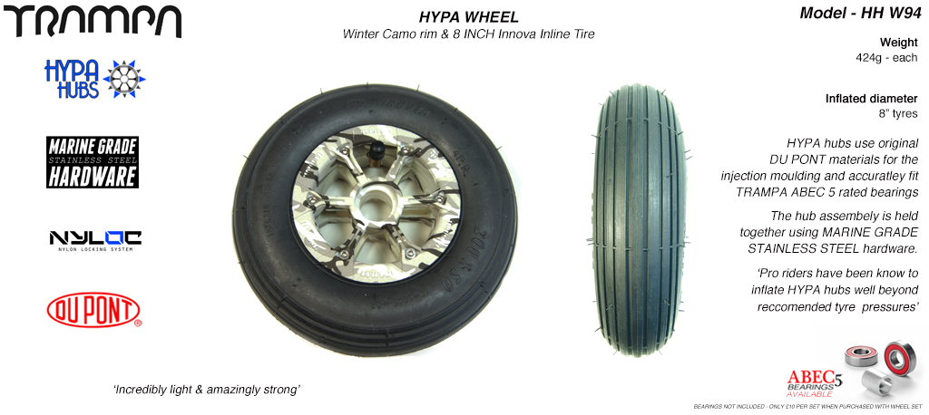 8 Inch Wheel - Winter Camo Hypa Hub with Black INNOVA Inline 8 Inch Tyre