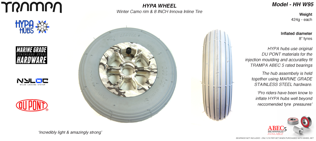 8 Inch Wheel - Winter Camo Hypa Hub with Grey INNOVA Inline 8 Inch Tyre