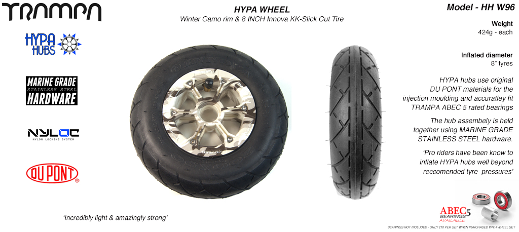8 Inch Wheel - Winter Cammo Hypa Hub with Black INNOVA KK Slickcut 8 Inch Tyre