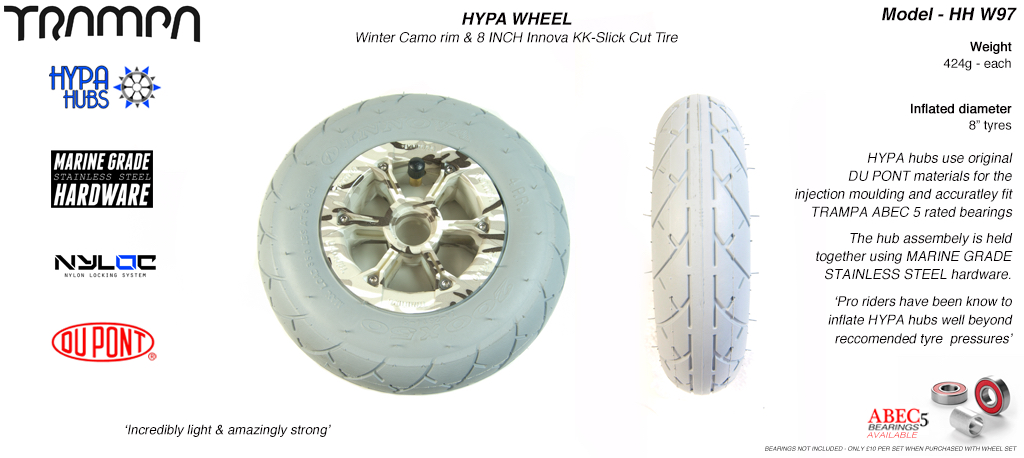 8 Inch Wheel - Winter Cammo Hypa Hub with Grey INNOVA KK Slickcut 8 Inch Tyre