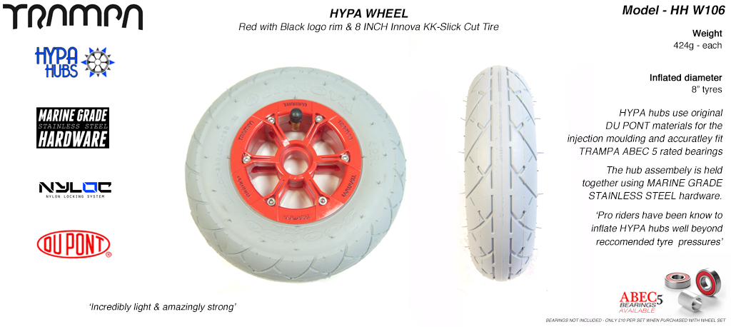 8 Inch Wheel - Red with Black Logo Hypa Hub with Grey INNOVA Inline 8 Inch Tyre