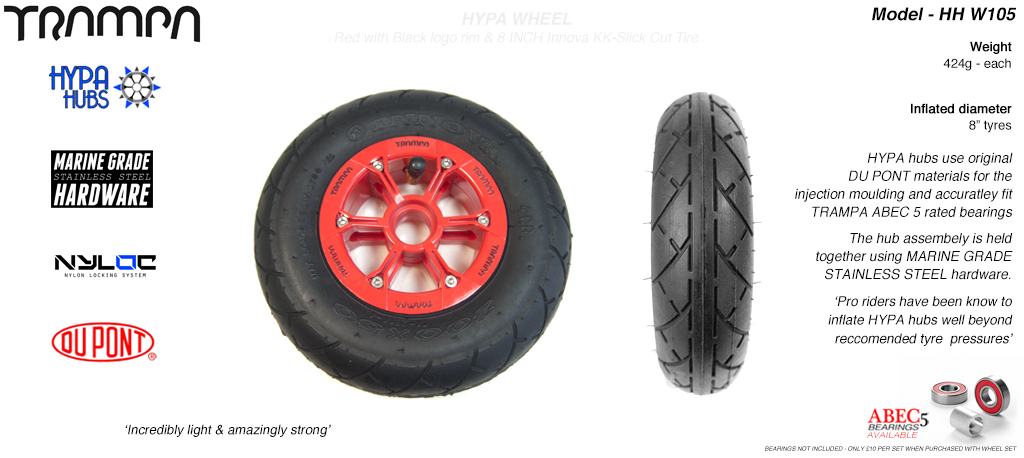 8 Inch Wheel - Red with Black Logo Hypa Hub, Black INNOVA KK Slickcut 8 Inch Tyre